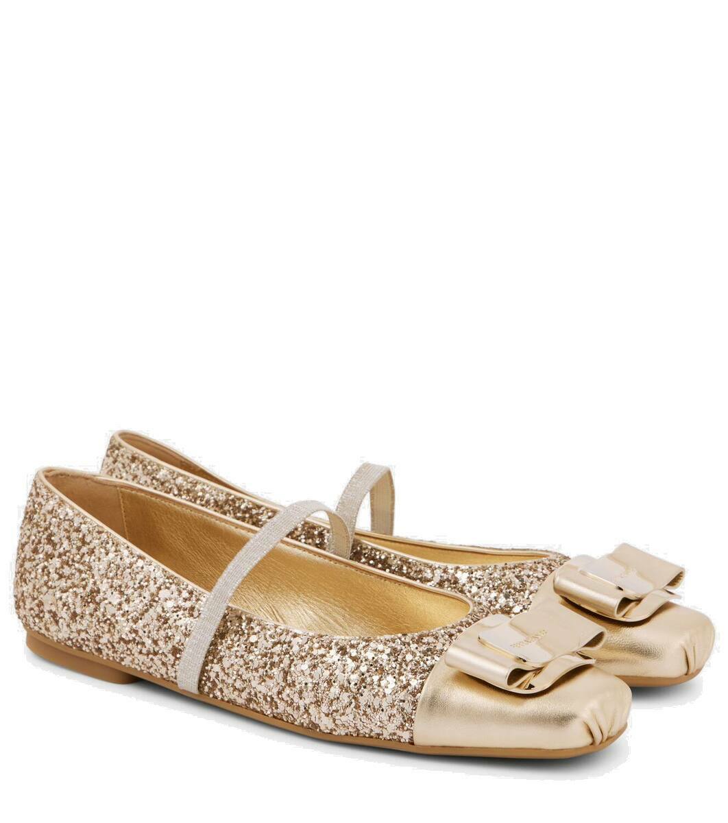 Ferragamo Zina leather-trimmed glitter ballet flats Salvatore
