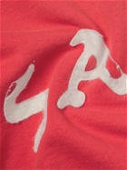SAINT Mxxxxxx - Distressed Logo-Appliquéd Cotton-Jersey Half-Zip Sweatshirt - Red