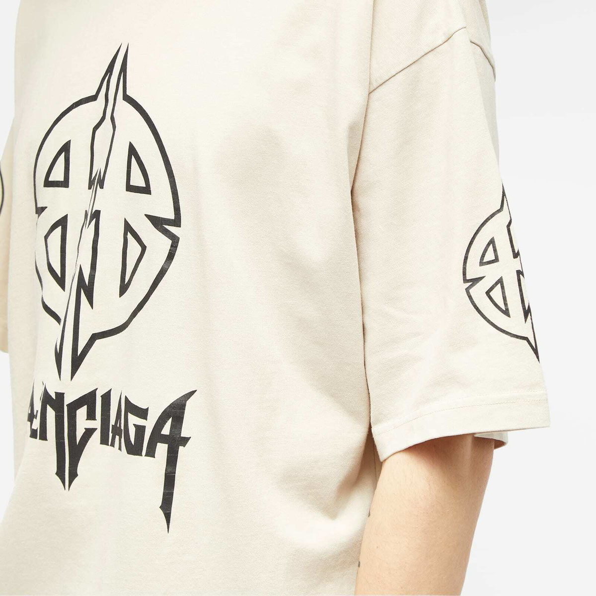 Balenciaga Men's Paris T-Shirt in Light Beige/Black Balenciaga