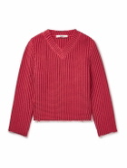 Séfr - Agustin Distressed Waffle-Knit Cotton-Blend Sweater - Red