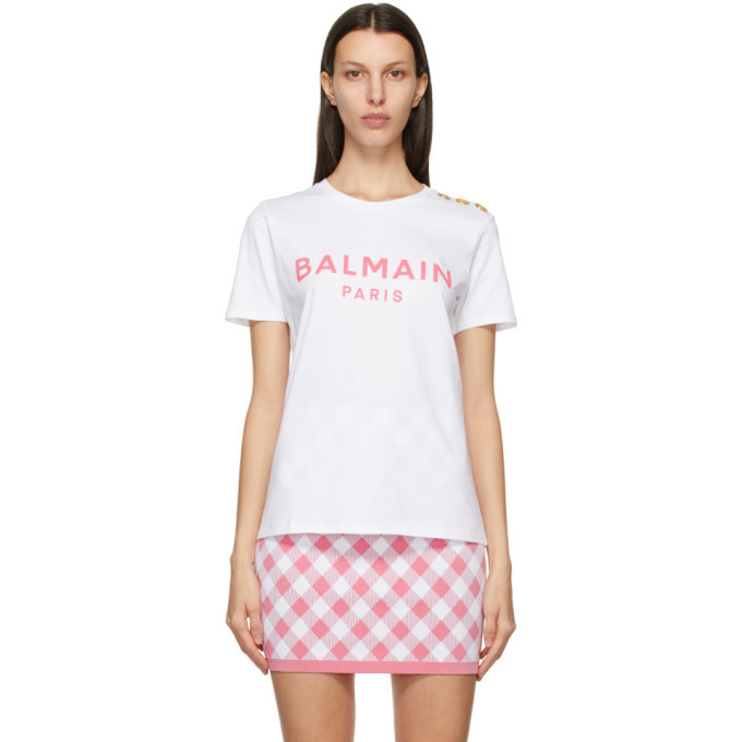 Pink and discount white balmain shirt