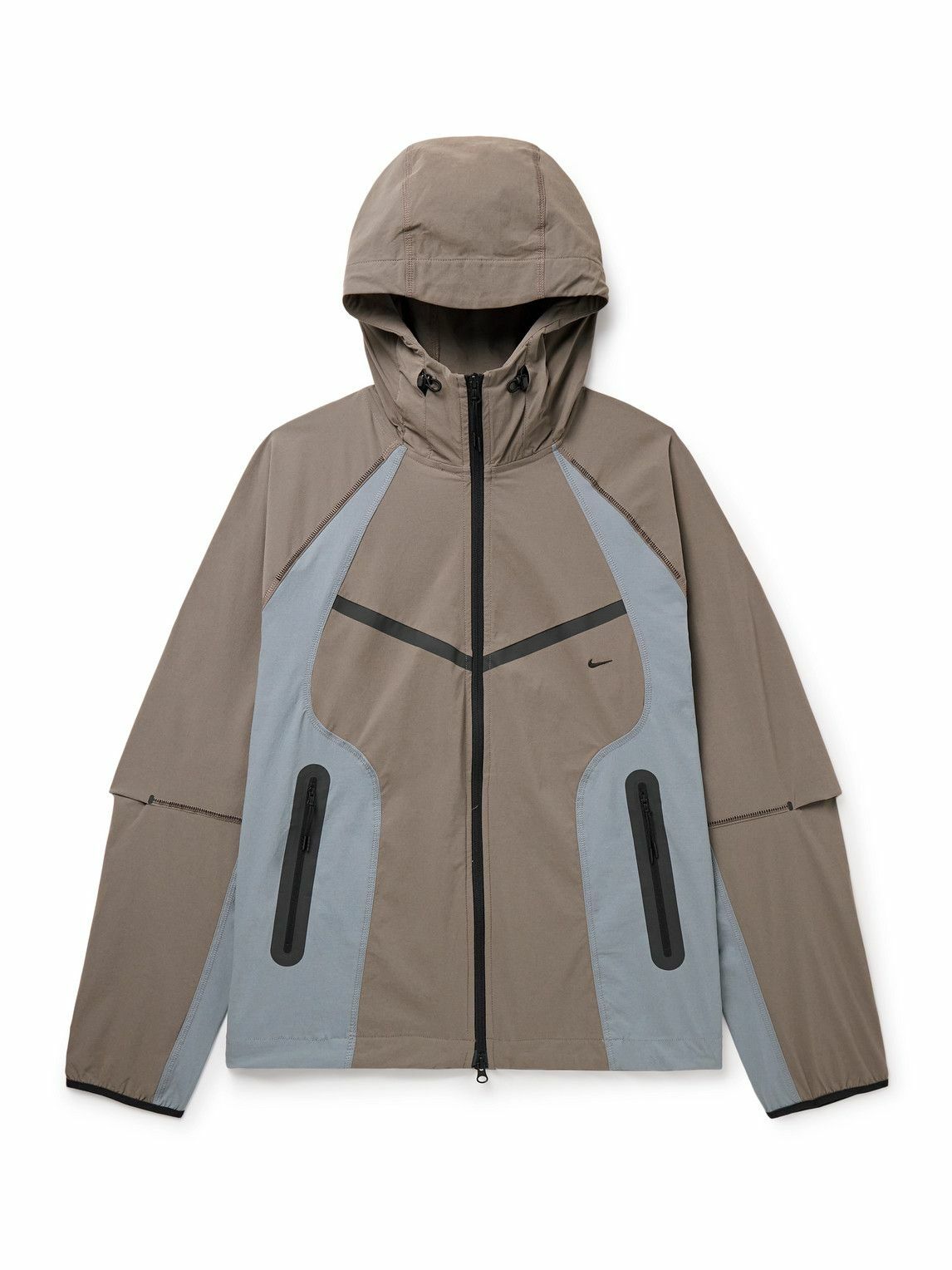Nike - Tech Logo-Print Stretch-Nylon Hooded Jacket - Brown Nike