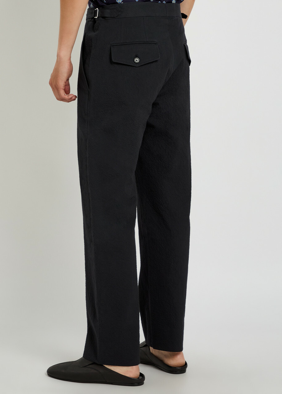 Bode Straight-leg Seersucker Trousers Navy