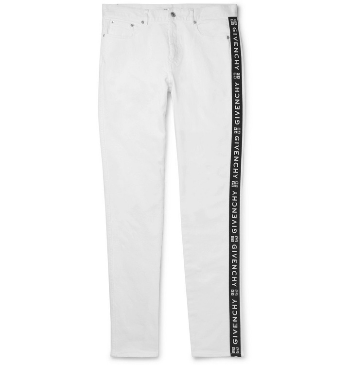 Photo: Givenchy - Slim-Fit Logo-Jacquard Stretch-Denim Jeans - White