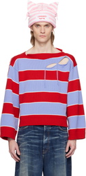 Charles Jeffrey LOVERBOY Red & Blue Slash Stripe Sweater
