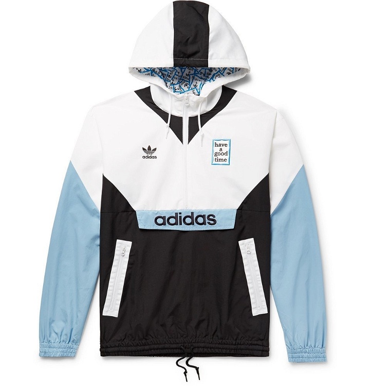 Photo: adidas Consortium - Have a Good Time Logo-Embroidered Colour-Block Nylon Hooded Jacket - Men - Blue