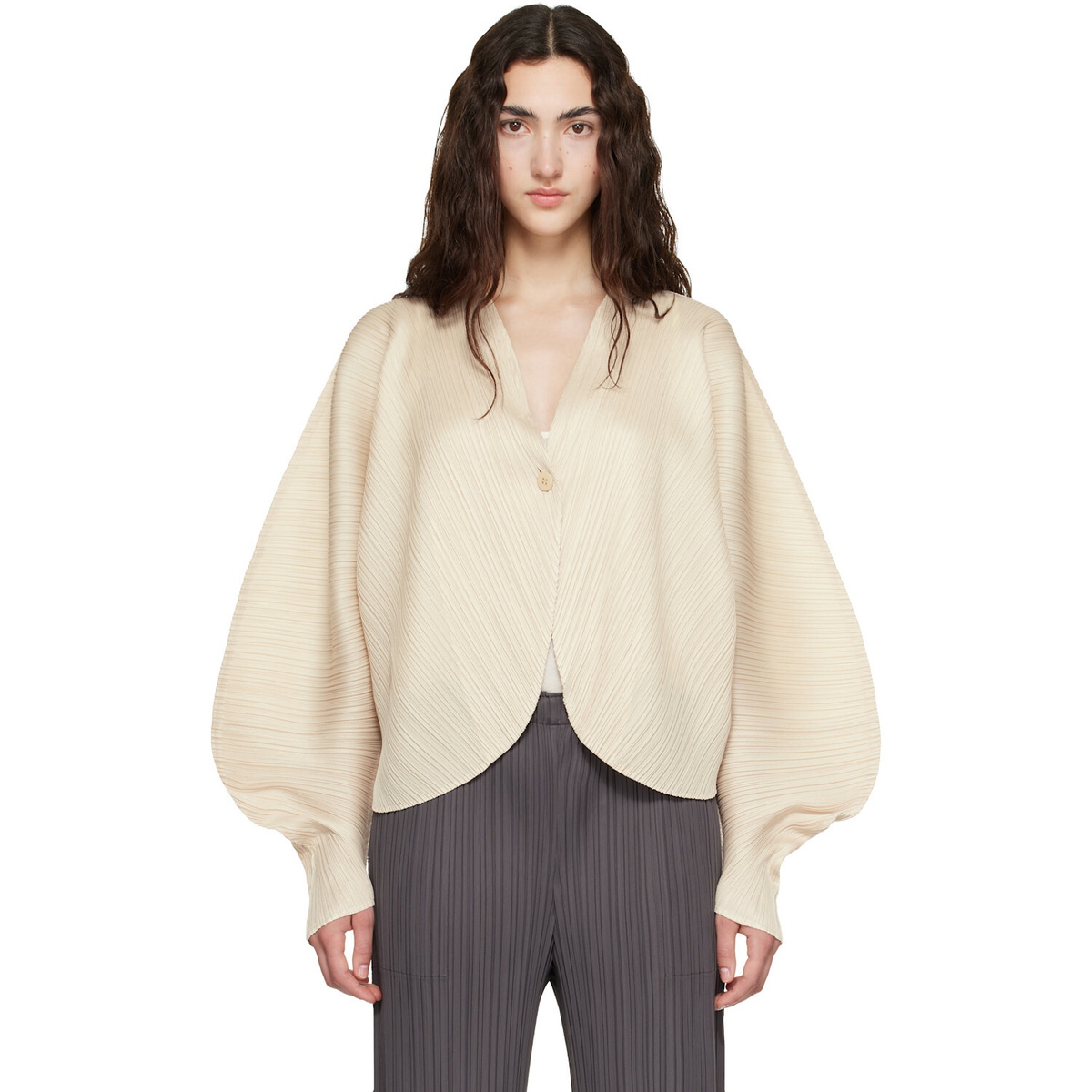 PLEATS PLEASE ISSEY MIYAKE Beige Coast Cardigan