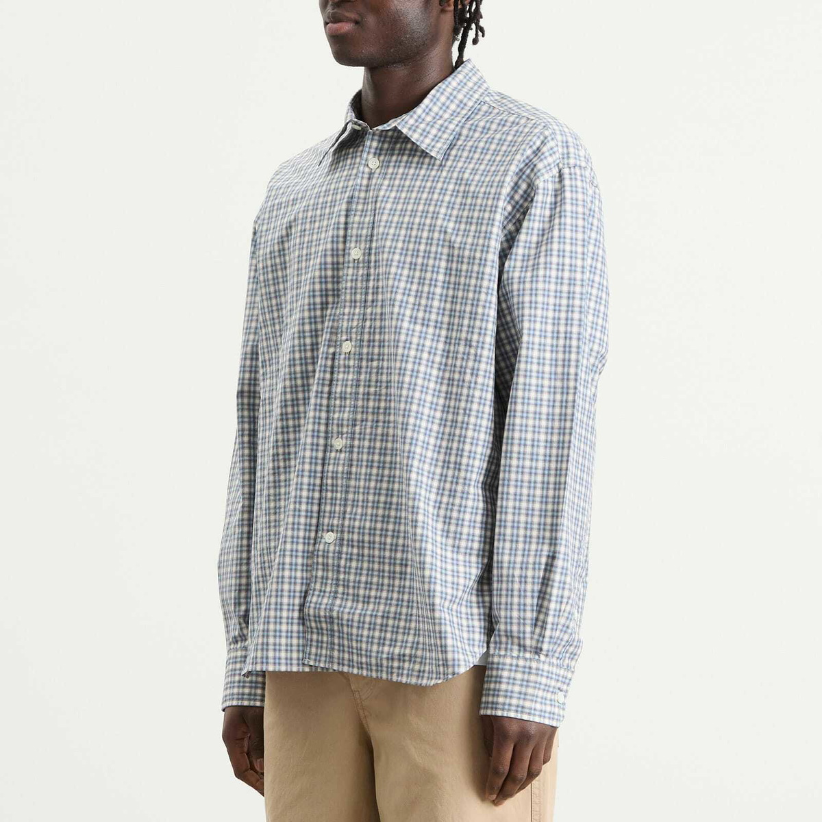 Norse Projects Men's Falster Fine Check Oversized Shirt in Cerulean