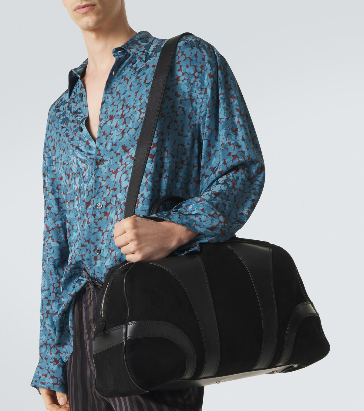 Dries Van Noten Leather-trimmed suede duffel bag