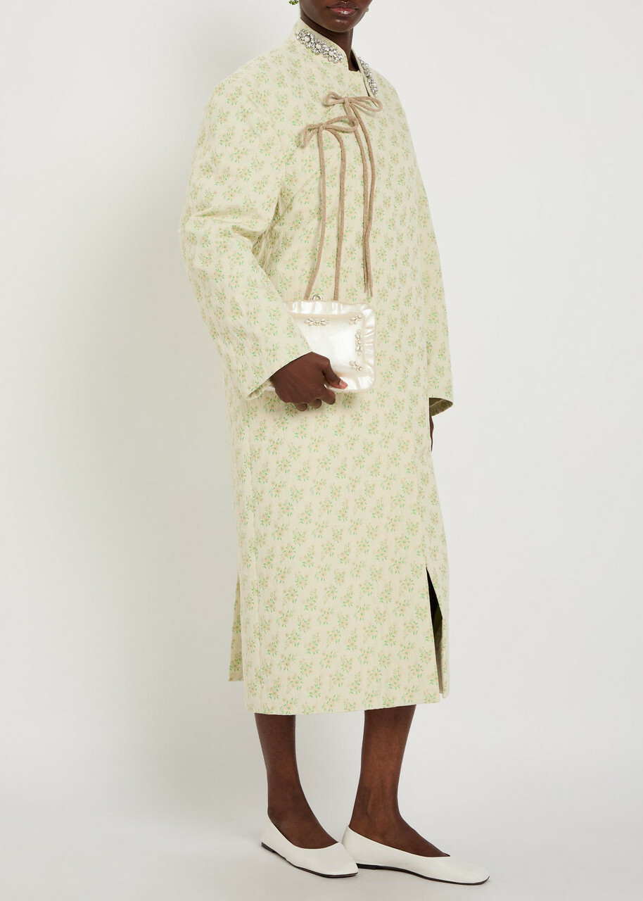 Simone Rocha Embellished Floral-jacquard Cotton-blend Coat Green