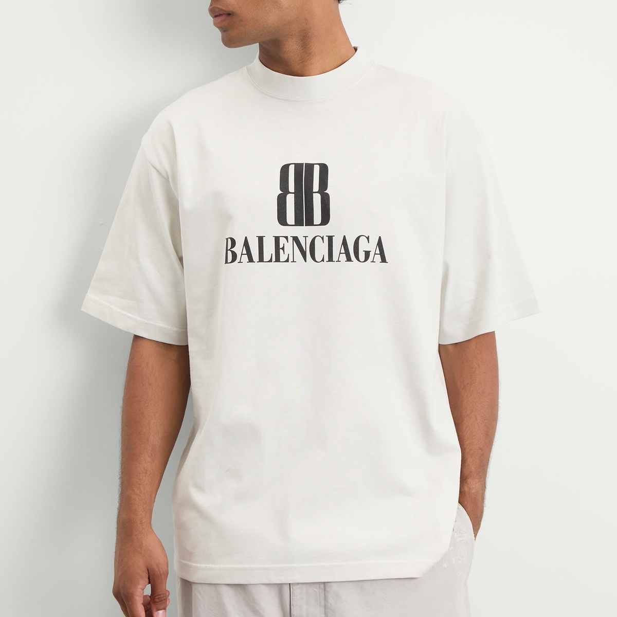 Balenciaga Men's Nano BB Logo Dry Jersey Medium Fit T-Shirt in