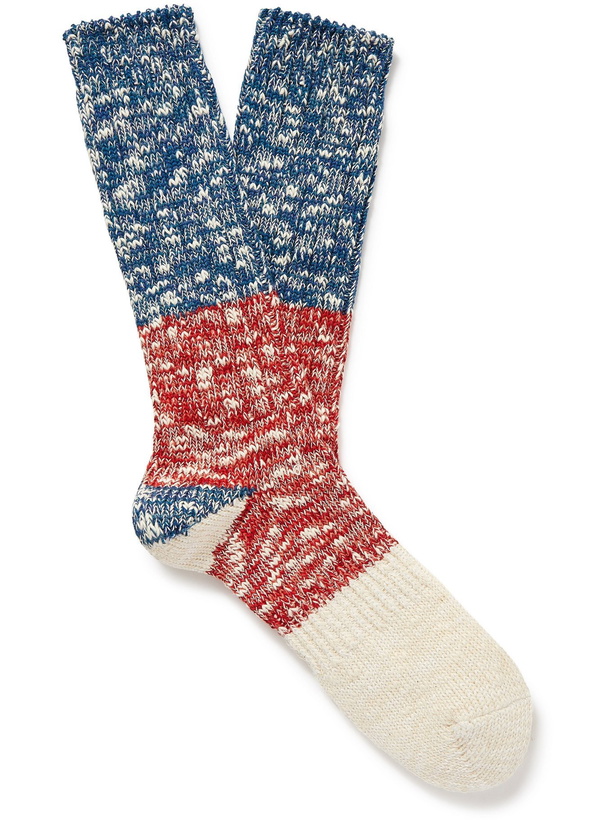 Photo: Anonymous Ism - Mélange Colour-Block Cotton-Blend Socks - Blue