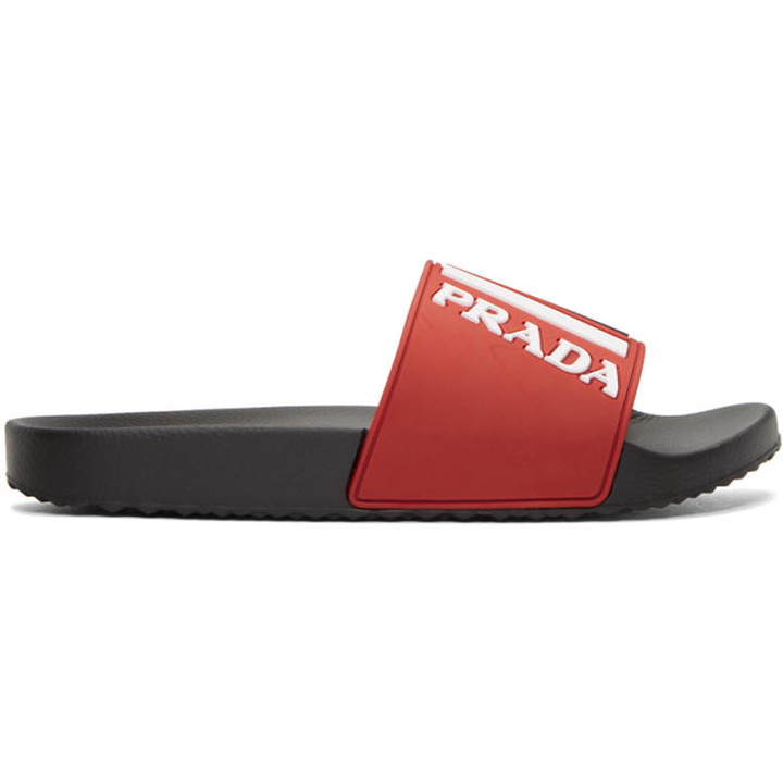 Photo: Prada Red Rubber Logo Slides