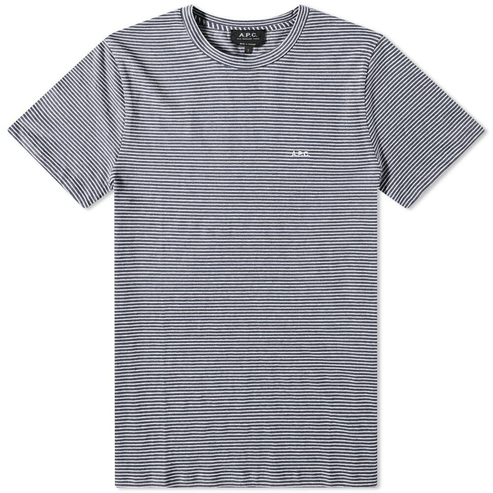 Photo: A.P.C. Men's Guillermo Fine Stripe T-Shirt in Dark Navy