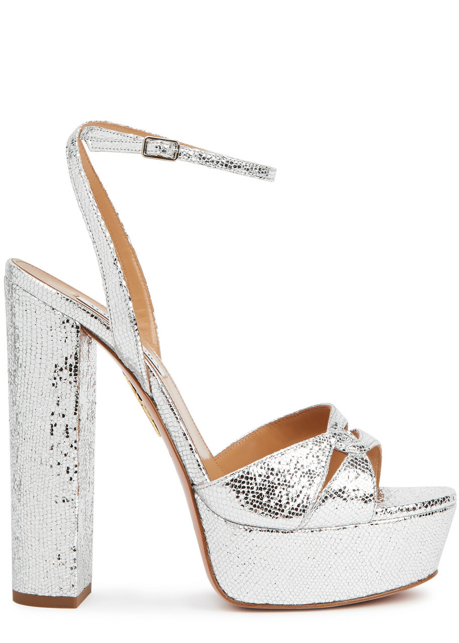 Aquazzura Sinner 140 Lizard-effect Leather Platform Sandals Aquazzura Sinner 140 Lizard-effect Leather Platform Sandals