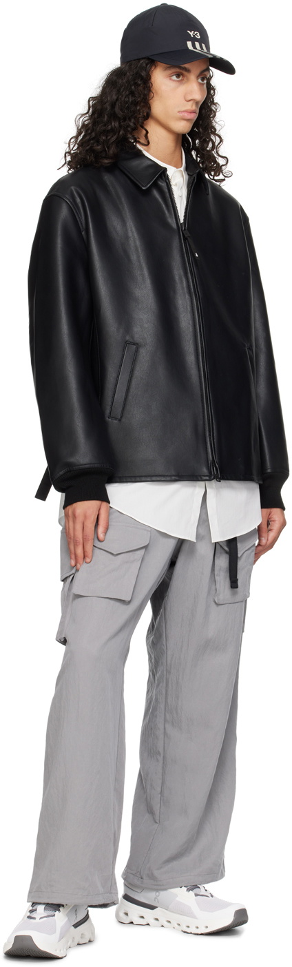 Y-3 Black Loose-Fit Faux-Leather Bomber Jacket Y-3