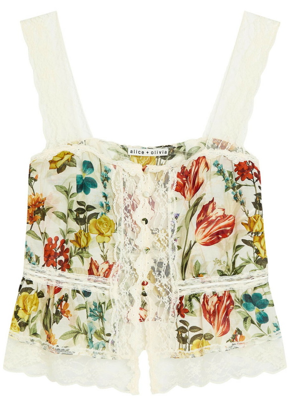 Photo: Alice + Olivia Annabeth Floral-print Cotton-blend top White