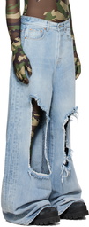 VETEMENTS Blue Big Shape Destroyed Jeans