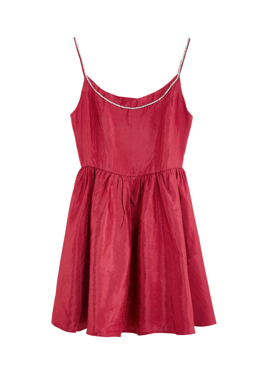 【英国発Sister Jane】Rene crystal-embellished mini dress Sister Jane Rene Crystal-embellished Satin Mini Dress Red
