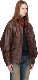 R13 Brown Shearling Collar Flight Leather Jacket