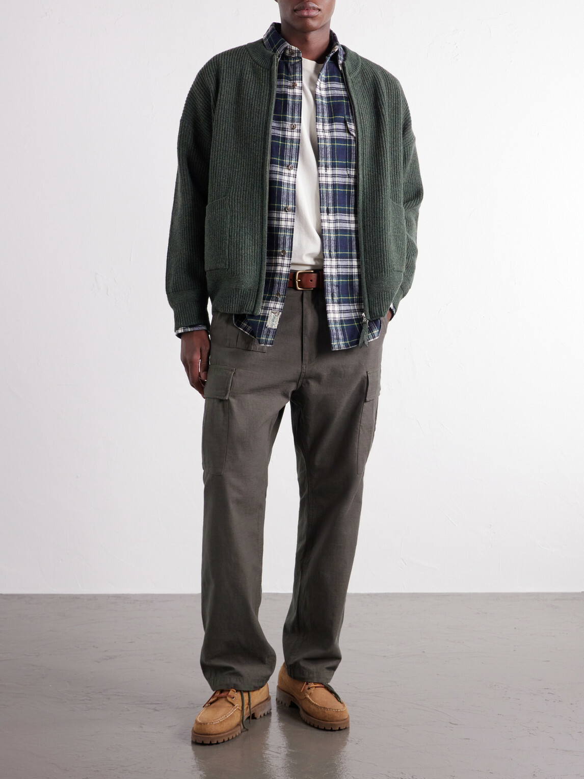 FrizmWORKS - Ribbed-Knit Wool-Blend Zip-Up Cardigan - Green