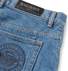 Balmain - Slim-Fit Logo-Embroidered Distressed Denim Shorts - Men - Blue