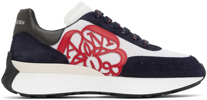 Photo: Alexander McQueen White & Navy Sprint Runner Sneakers