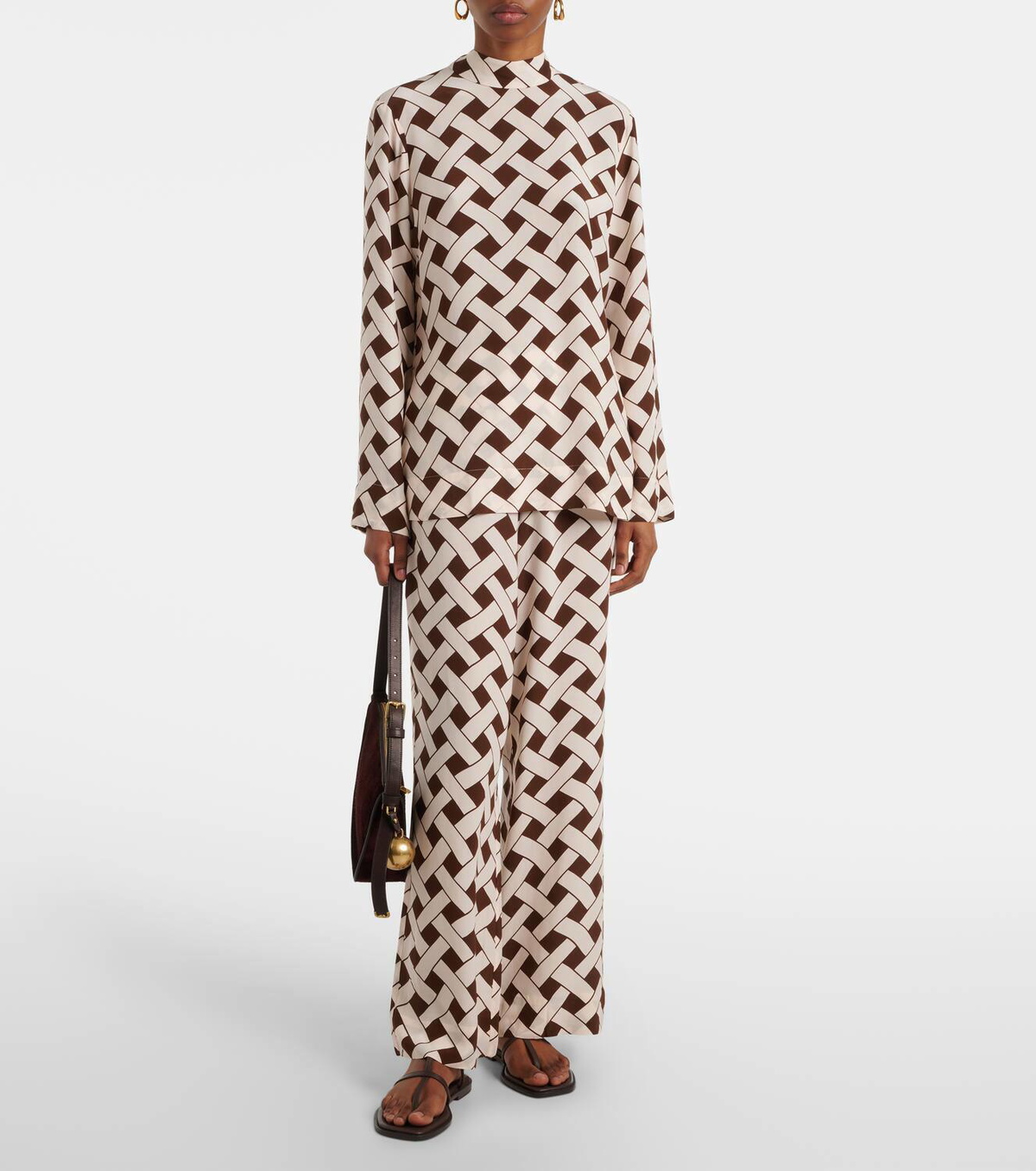 Rixo Libra printed tie-neck blouse