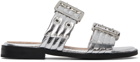 GANNI Silver Feminine Buckle Two-Strap Sandals