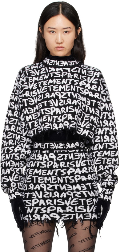 Photo: VETEMENTS Black & White Intarsia-Logo Sweater