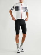 Café du Cycliste - Mona Striped Audax Stretch-Mesh Cycling Jersey - White