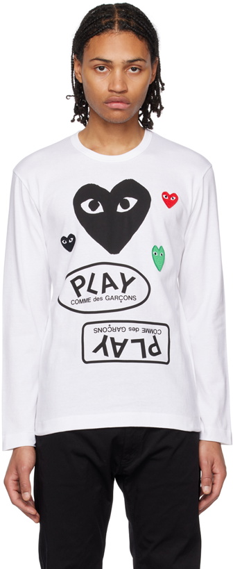 Photo: COMME des GARÇONS PLAY White Multi Heart Long Sleeve T-Shirt