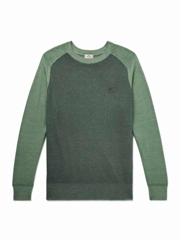 Photo: Etro - Logo-Embroidered Two-Tone Wool Sweater - Green