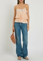 Chloe Floral-jacquard Lace-trim Silk top Light Pink