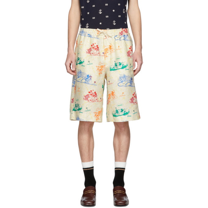 Photo: Gucci Off-White and Multicolor Linen Disney Edition Shorts