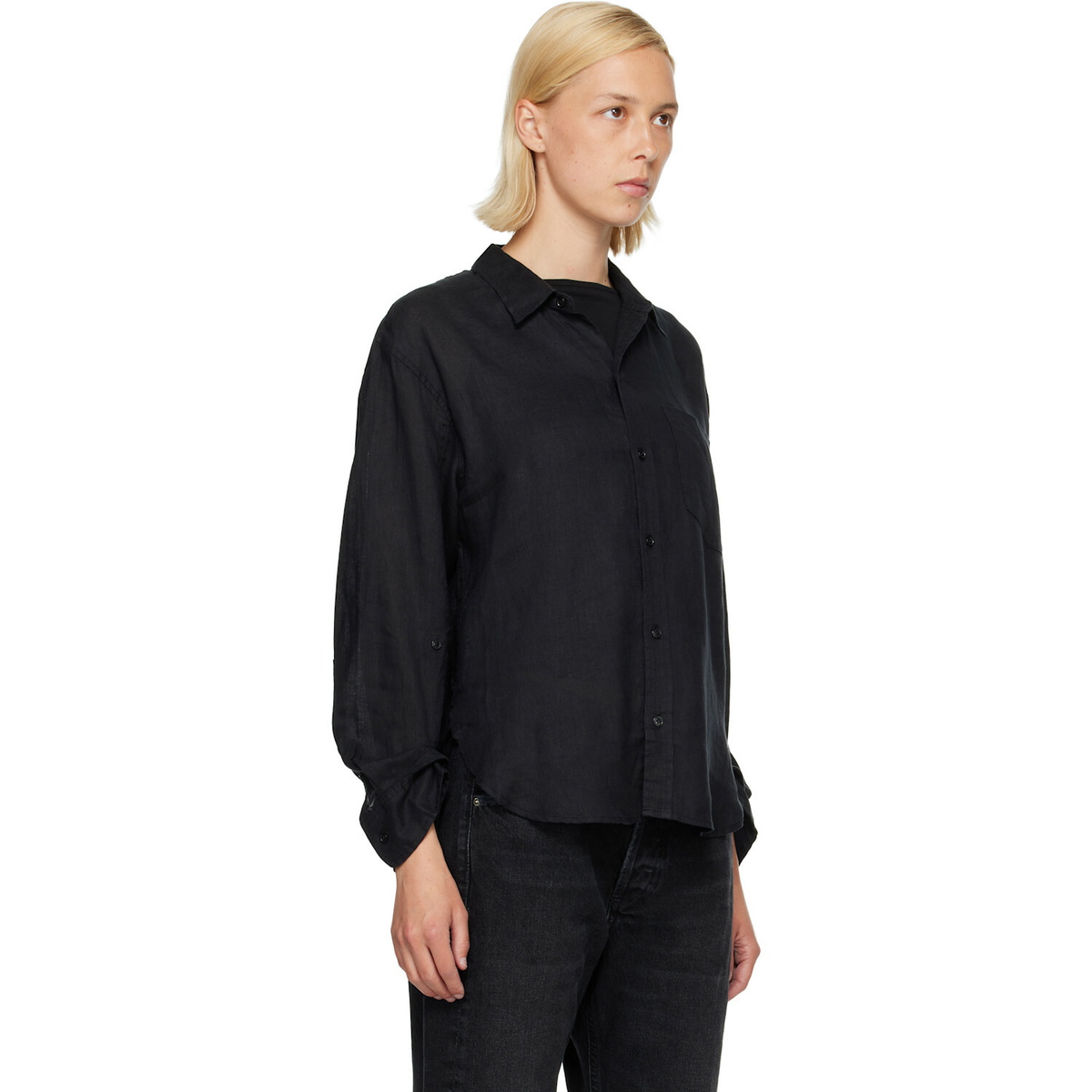 Citizens of Humanity Black Kayla Shrunken Linen Shirt