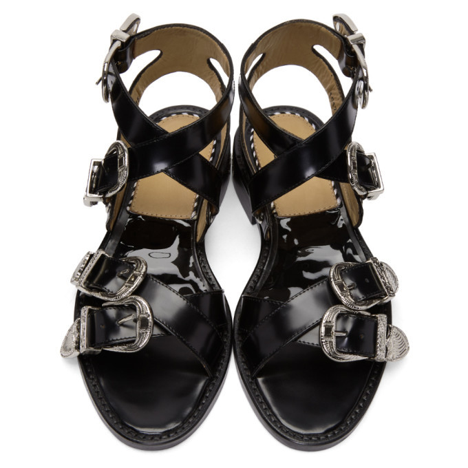 Toga Pulla Black Four-Buckle Western Sandals Toga Pulla