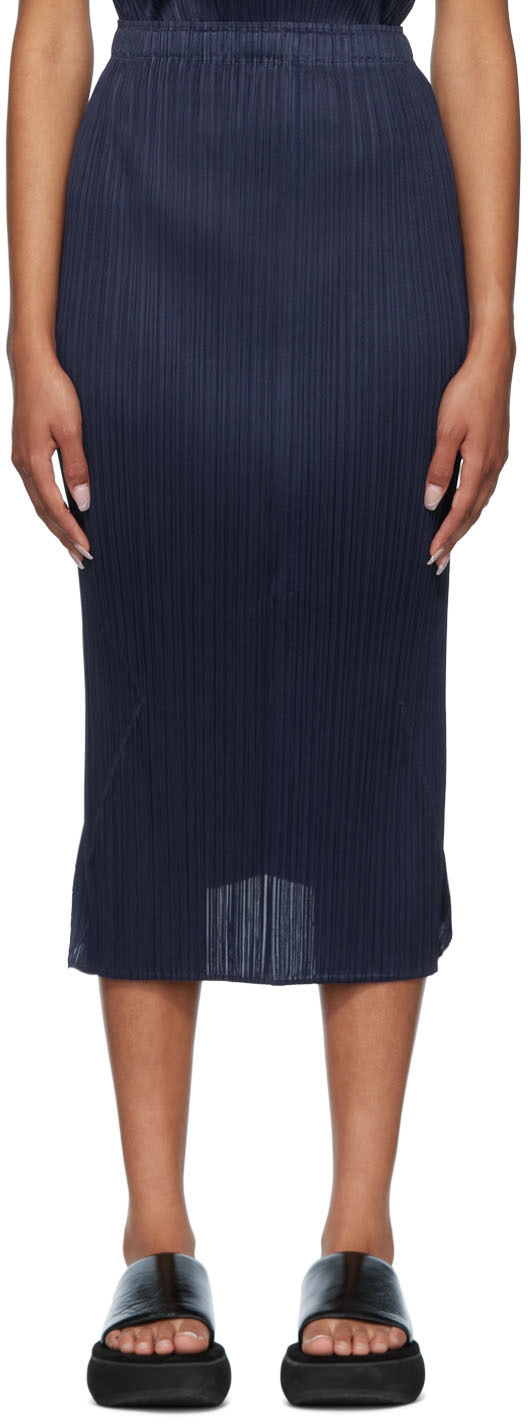 Pleats Please Issey Miyake Navy Try Angle Midi Skirt Pleats Please