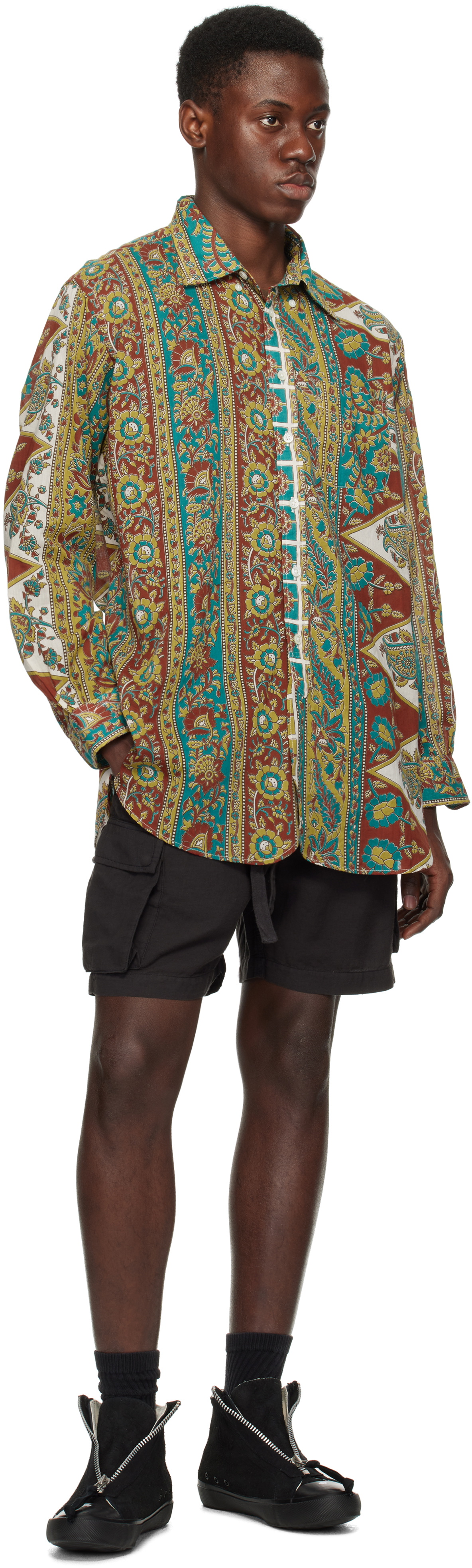 Maharishi Black Hemp Cargo Asym Track Shorts