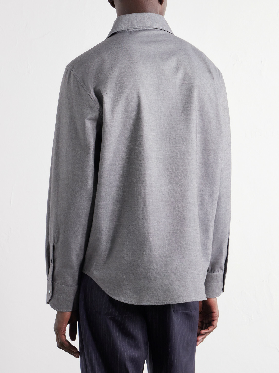 Stòffa - Spread-Collar Brushed Cotton Woven Shirt - Gray