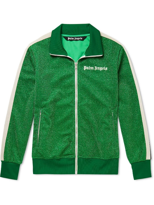 Photo: Palm Angels - Metallic Striped Logo-Embroidered Tech-Jersey Track Jacket - Green