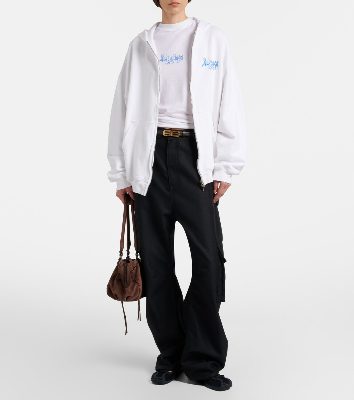 Balenciaga Logo cotton jersey zip-up hoodie