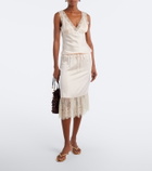 Posse Blake lace-trimmed silk satin midi skirt