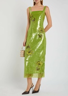 Huishan Zhang Marilyn Floral-embellished Sequin Gown Lime