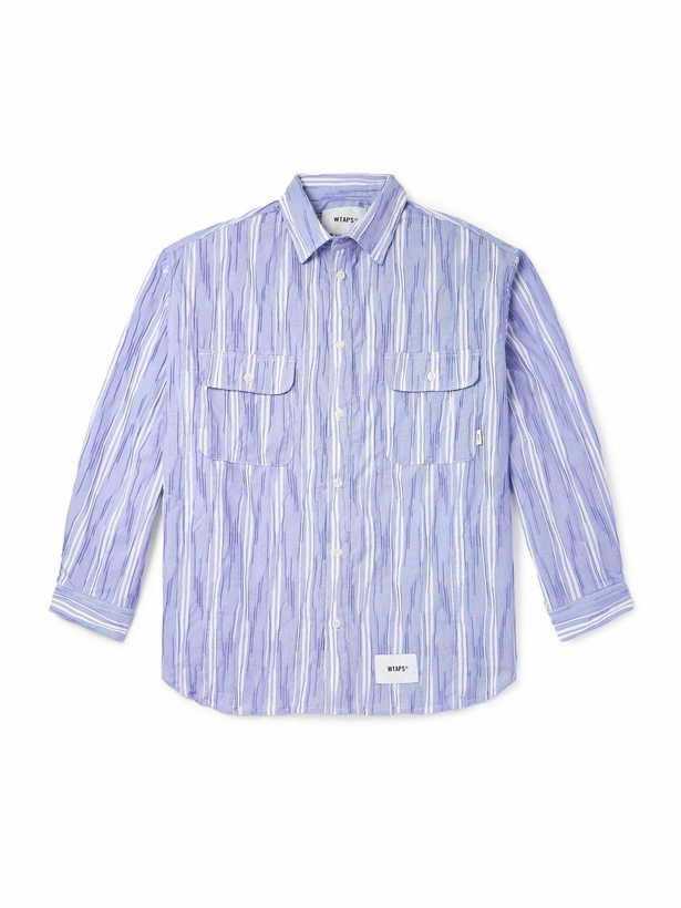 Photo: WTAPS - Logo-Appliquéd Striped Cotton-Blend Dobby Shirt - Blue