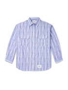 WTAPS - Logo-Appliquéd Striped Cotton-Blend Dobby Shirt - Blue