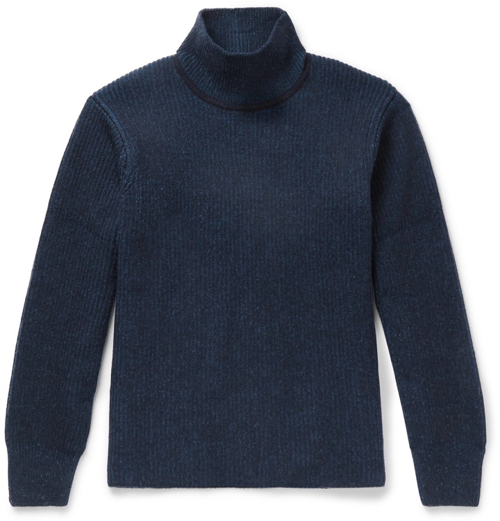Photo: Maison Kitsuné - Ribbed Mélange Lambswool Rollneck Sweater - Blue
