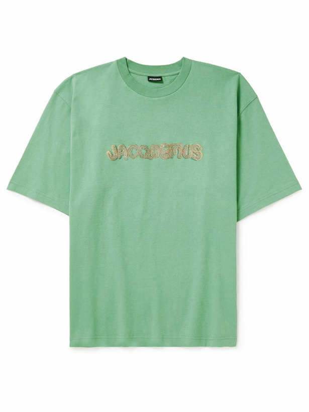 Photo: Jacquemus - Raffia-Trimmed Cotton-Jersey T-Shirt - Green