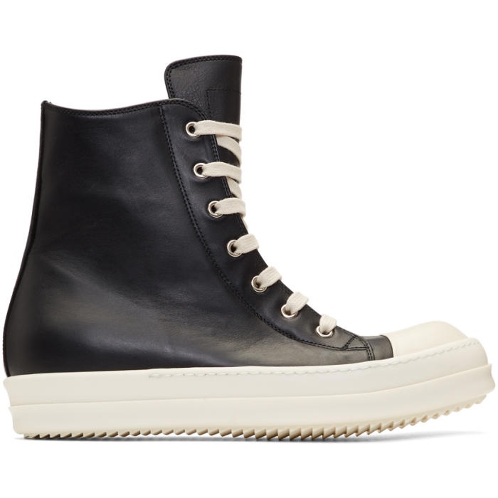 Photo: Rick Owens Black and Off-White Leather High-Top Sneakers