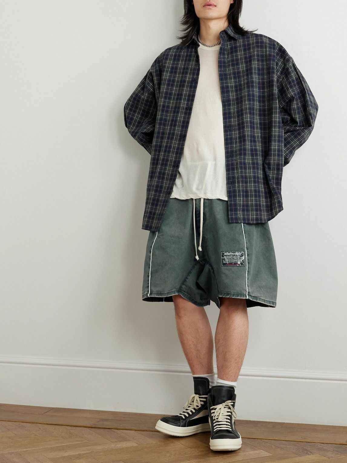 RRR123 - Father Pontius Wide-Leg Belted Cotton Shorts - Gray